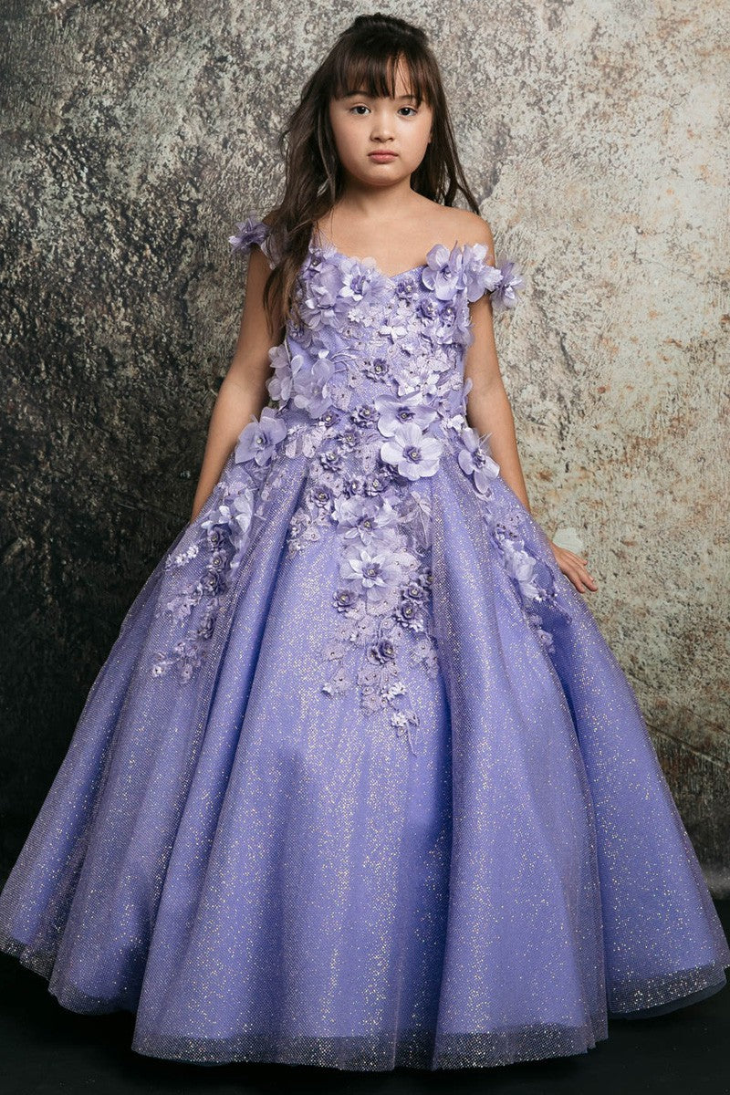 3d Floral Applique Kid's Dress