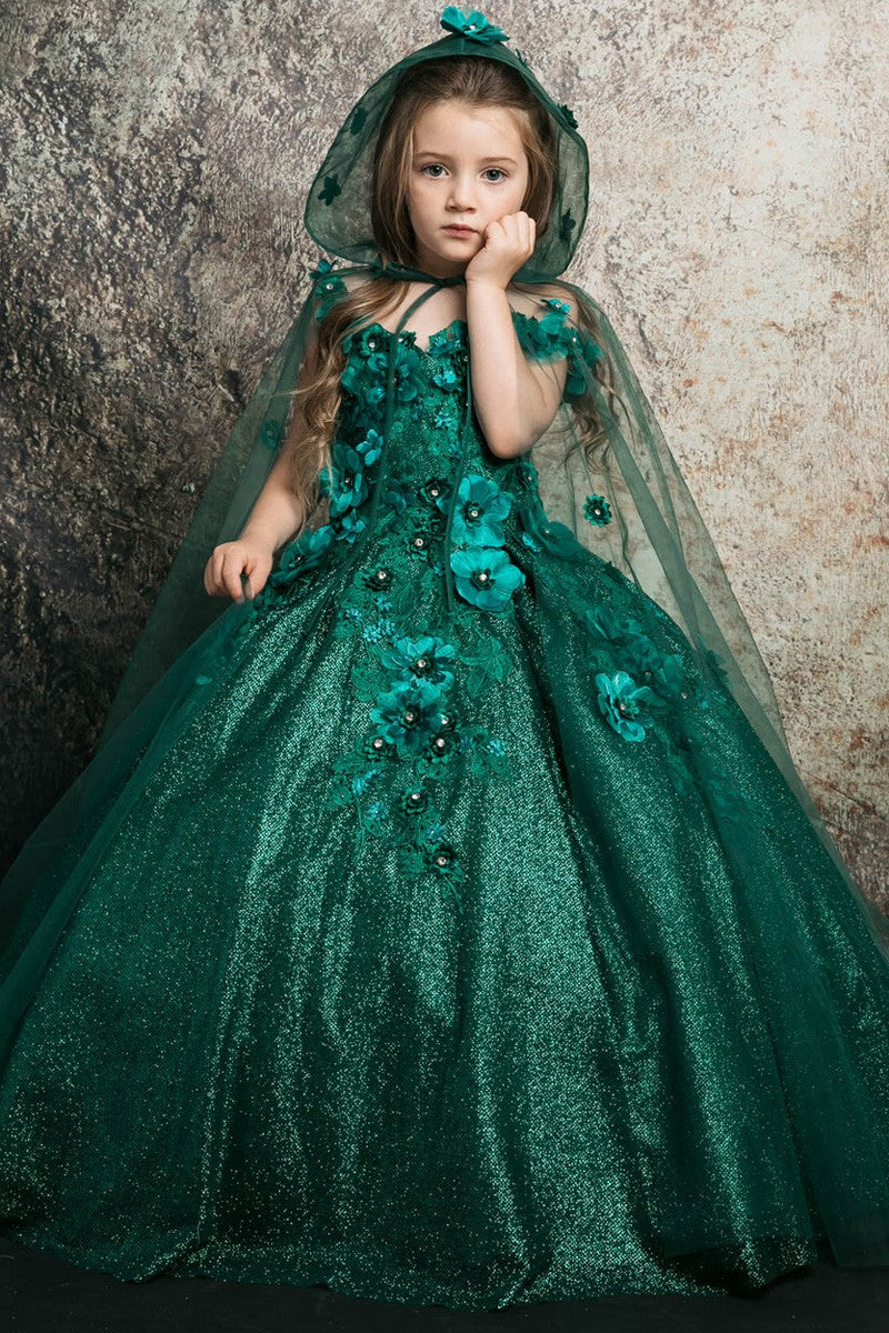 3d Floral Applique Kid's Dress