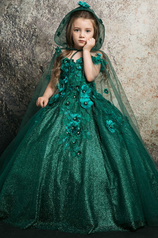 3d Floral Applique Kid's Dress