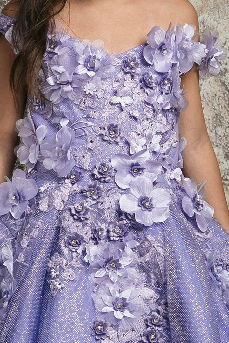 3d Floral Applique Kid's Dress