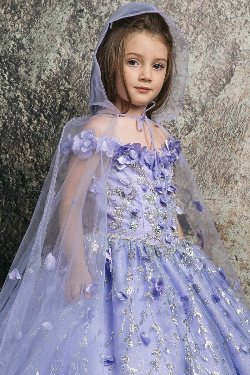 3d Floral Applique A Line Kid's Dress