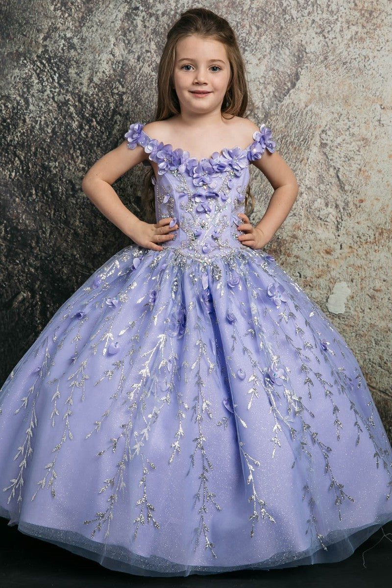 3d Floral Applique A Line Kid's Dress