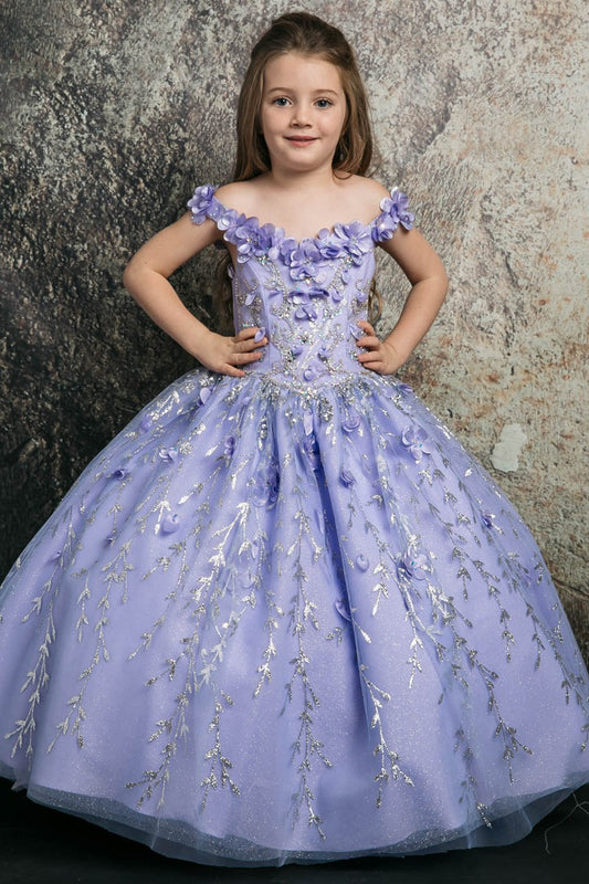 3d Floral Applique A Line Kid's Dress