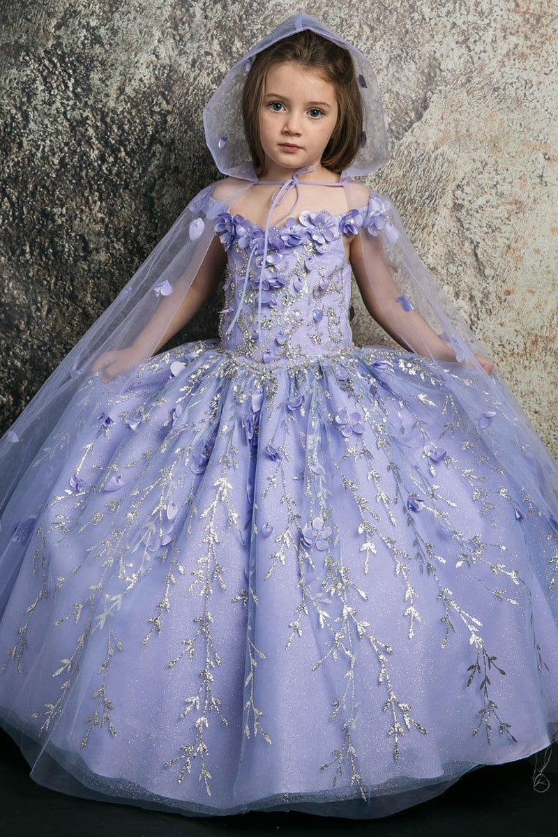 3d Floral Applique A Line Kid's Dress