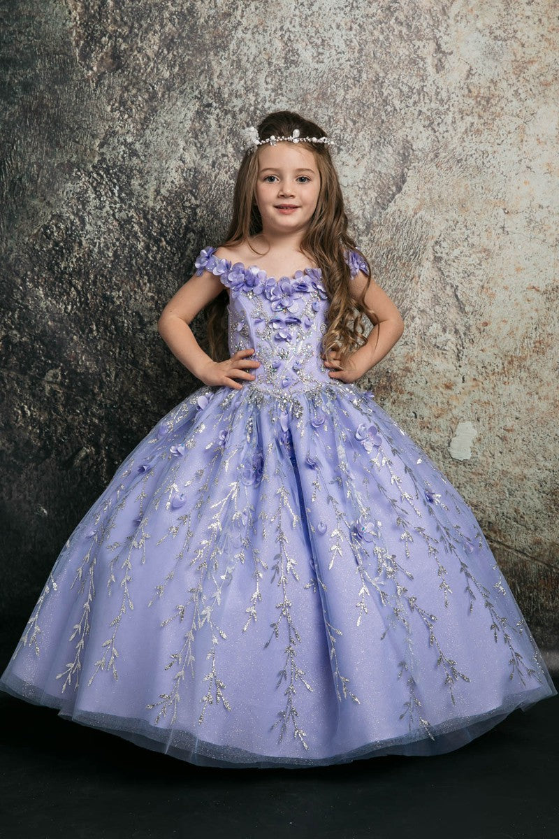 3d Floral Applique A Line Kid's Dress