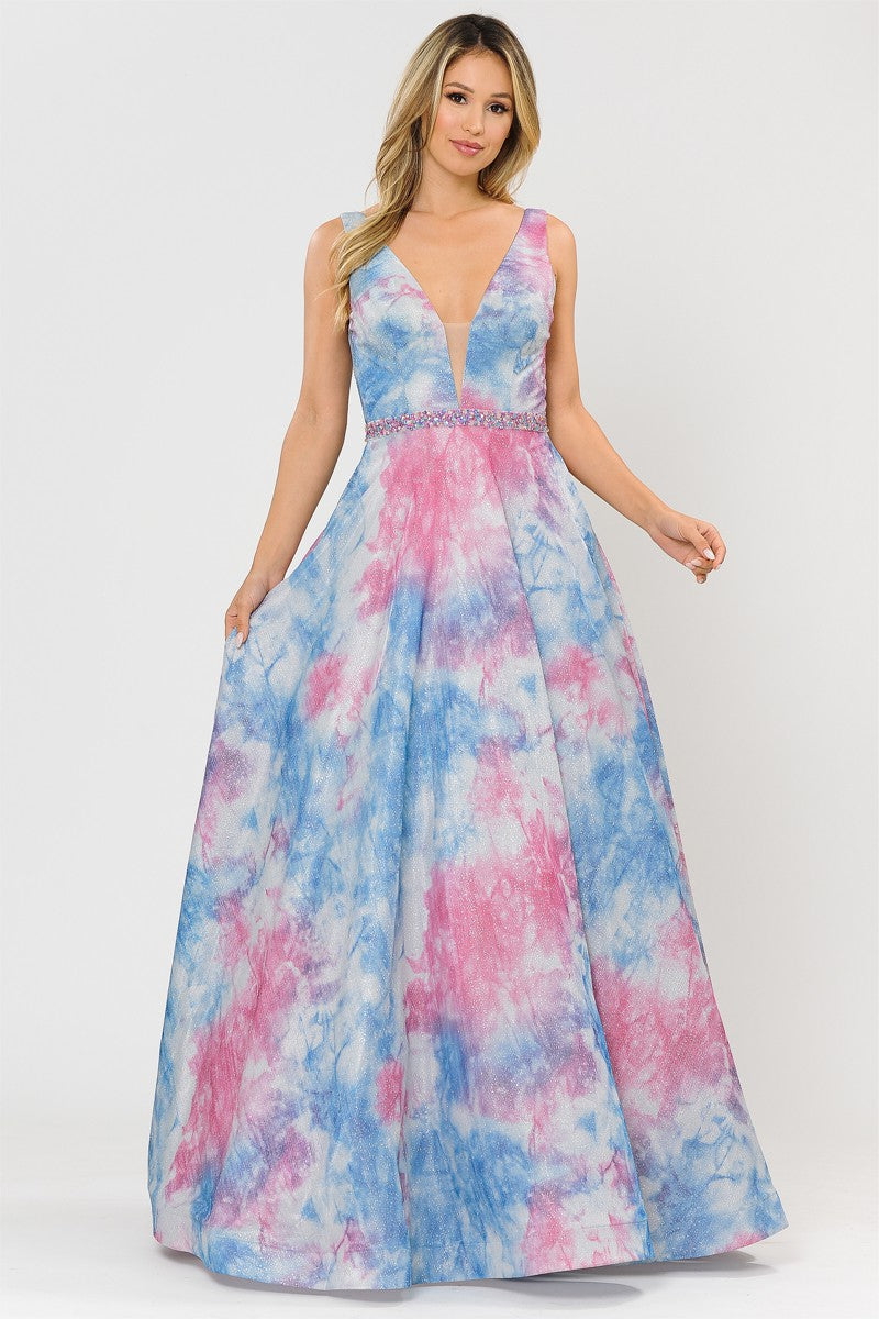 Tie Dye Print A-line Glitter Knit Dress