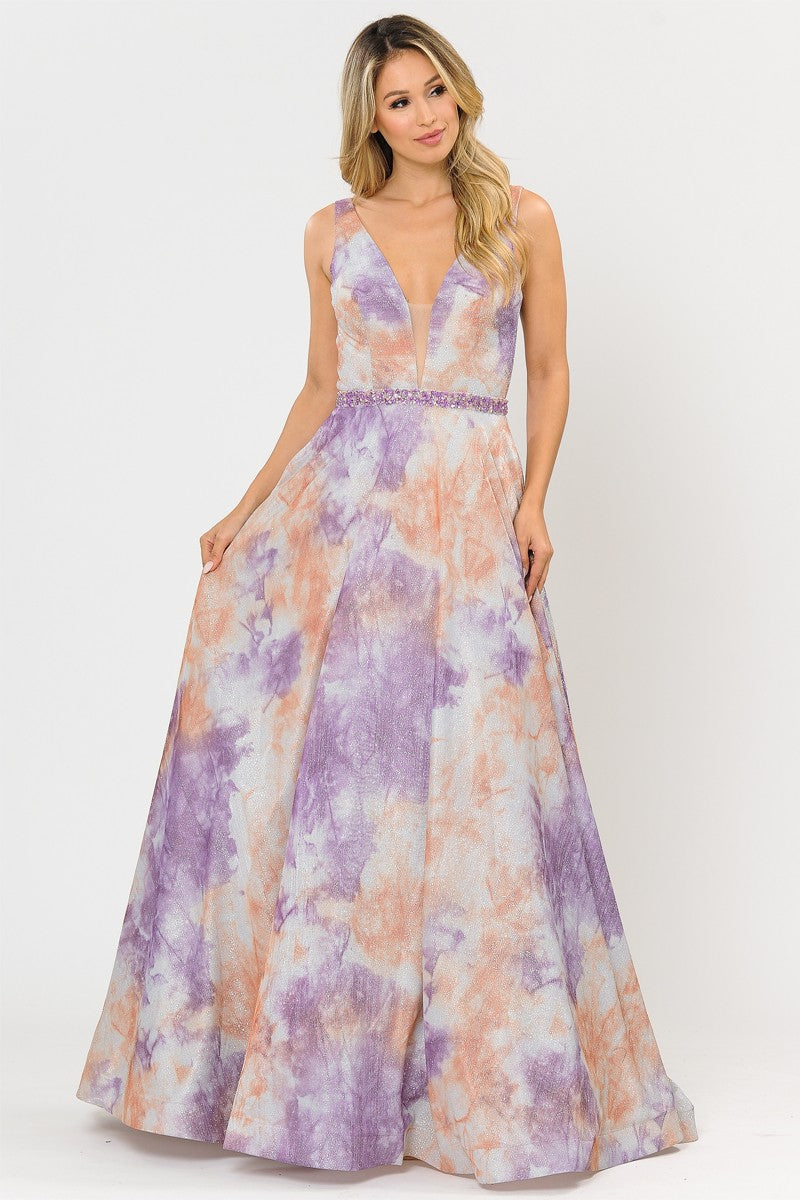 Tie Dye Print A-line Glitter Knit Dress