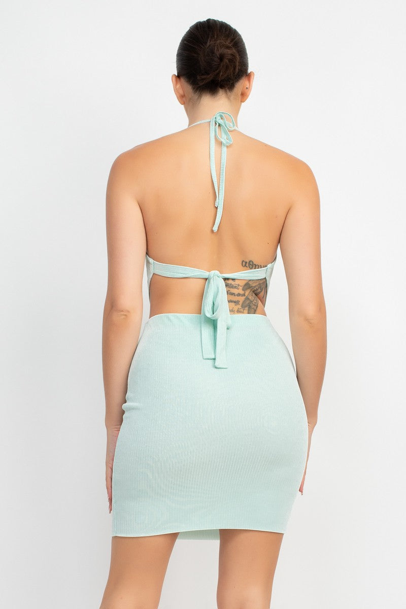 Chain Halter Top & Skirt Set – Sexy Two Piece Stretch Matching Set