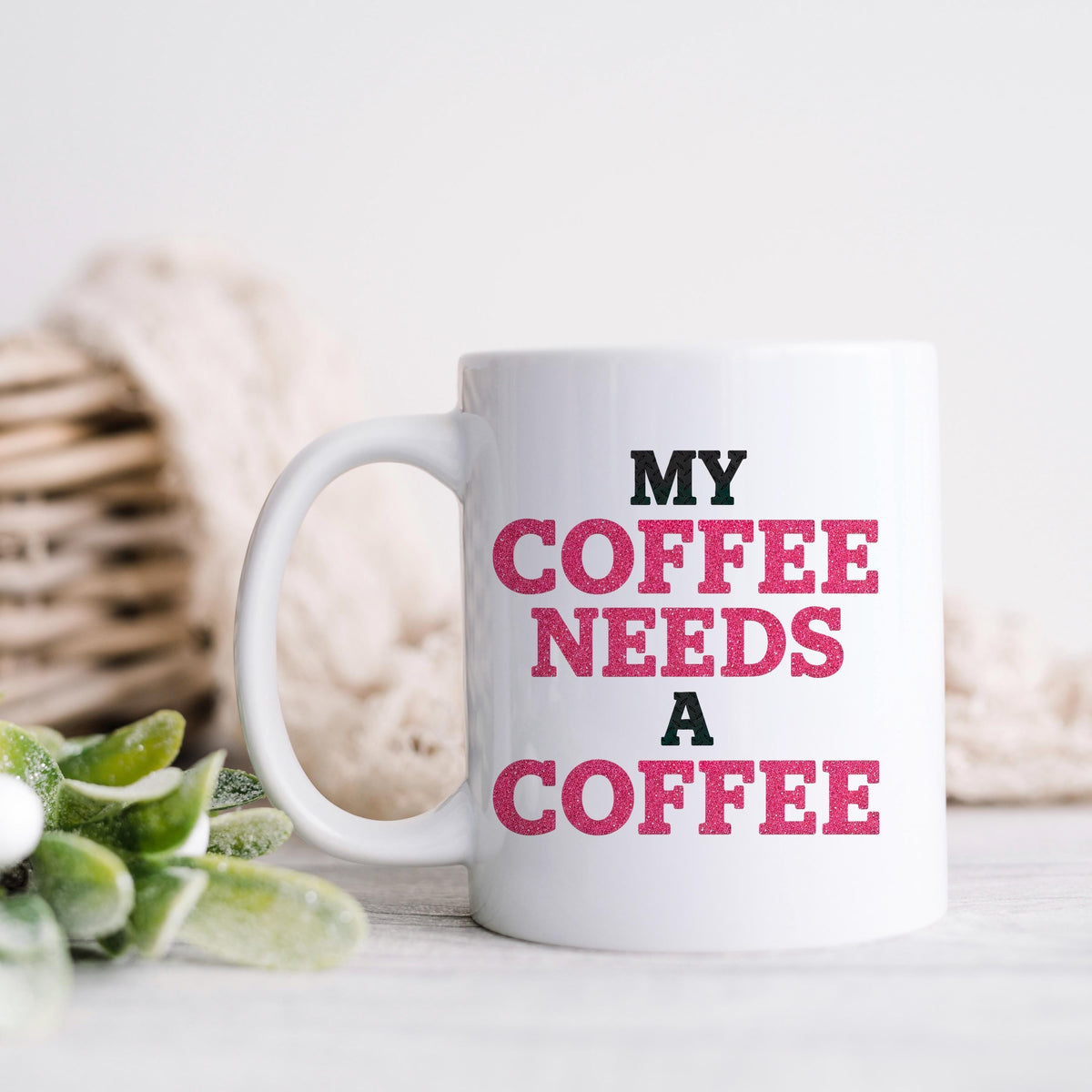 Funny Coffee Mug | Coffee Addict Gift - Glitter Style Ceramic Cup, Dishwasher Safe