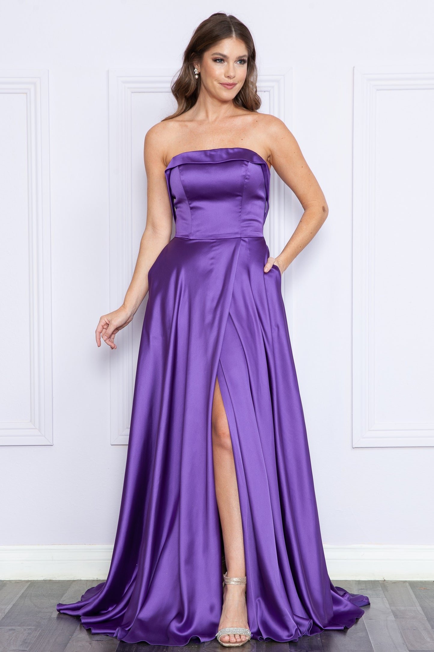 Strapless Charmeuse A-line Gown - 9188