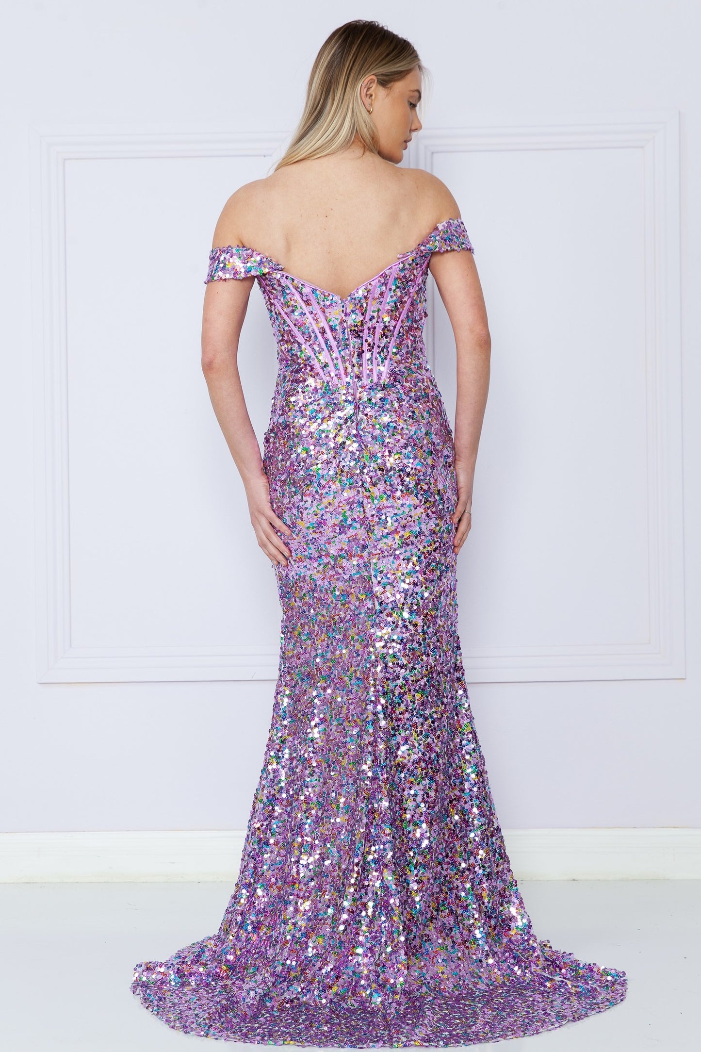 Sequin Off Shoulder Corset Top Long Dress