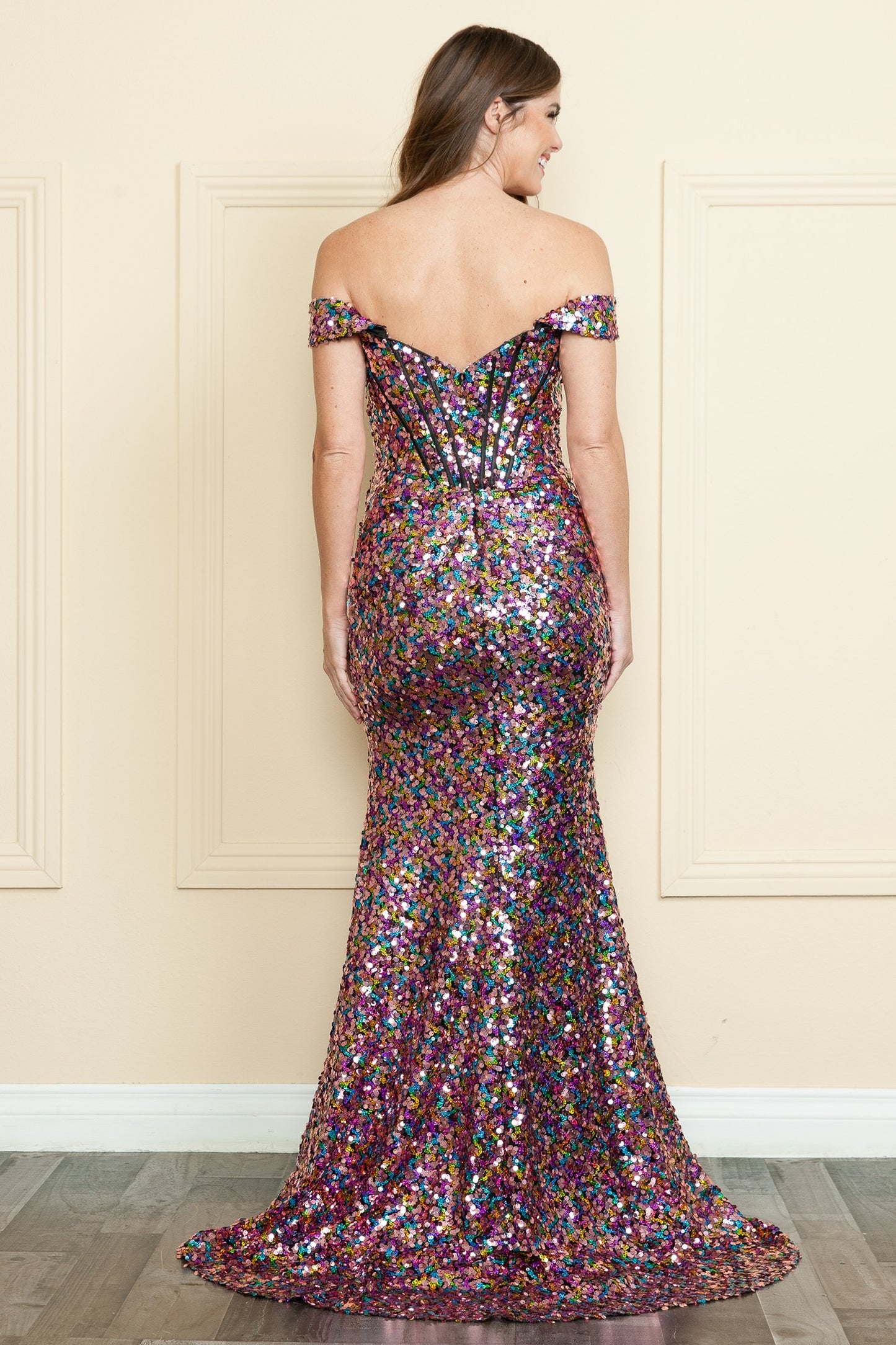 Sequin Off Shoulder Corset Top Long Dress