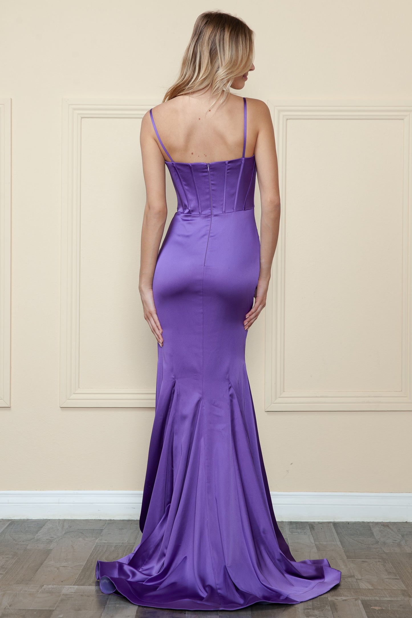 Charmeuse Corset Top Spaghetti Strap Long Dress - 9008