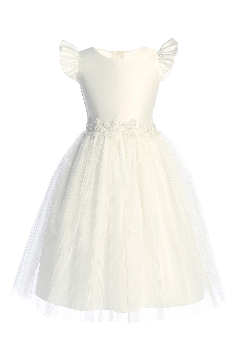 Satin Flutter Sleeve Tulle Dress