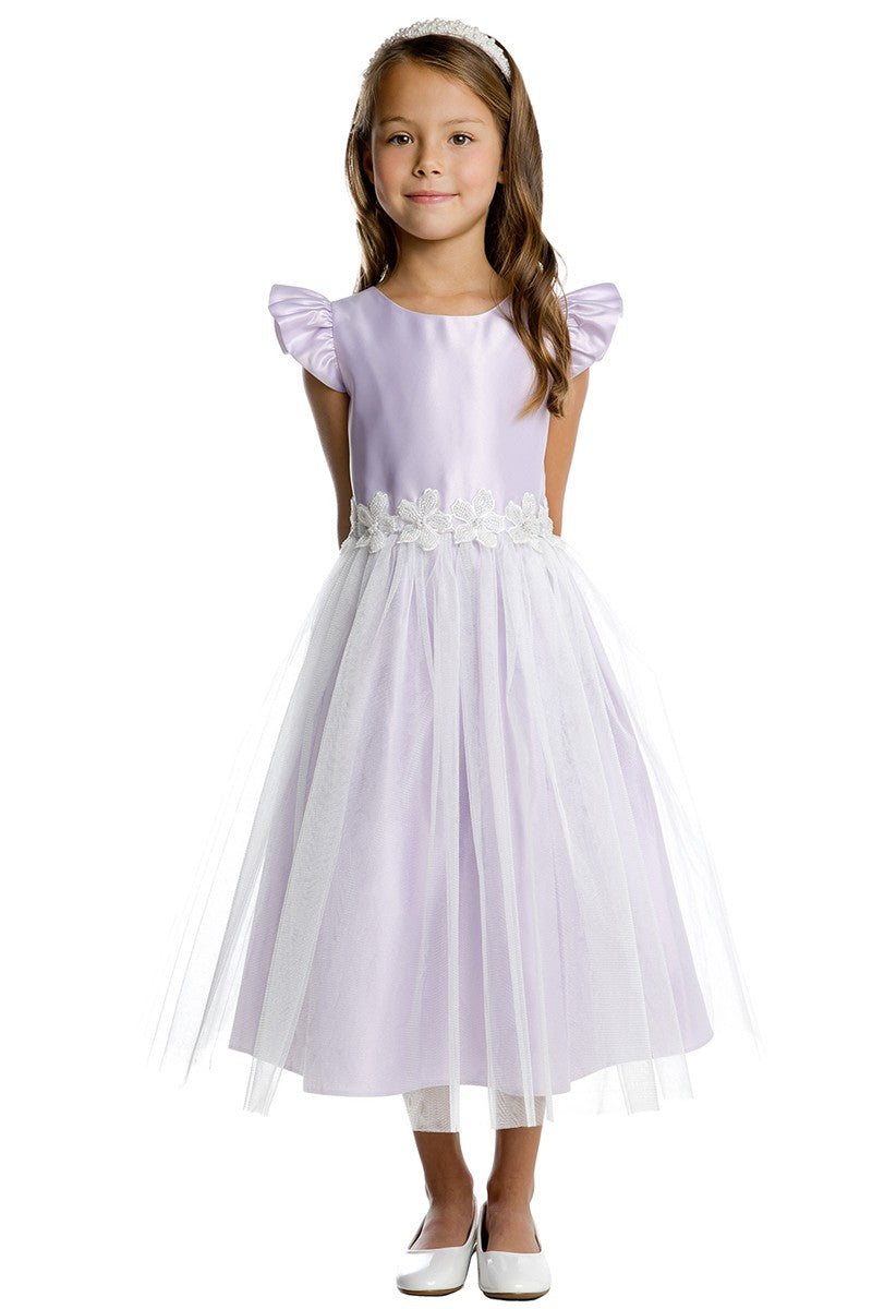 Satin Flutter Sleeve Tulle Dress