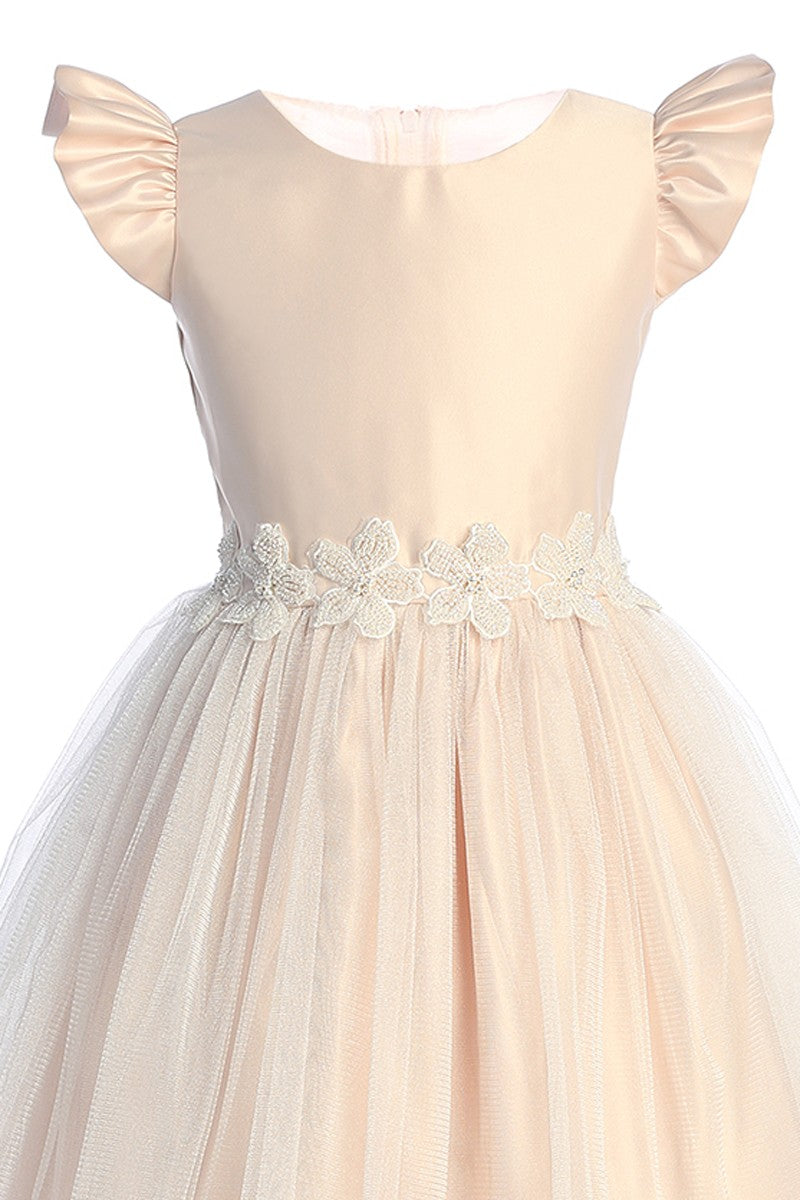 Satin Flutter Sleeve Tulle Dress