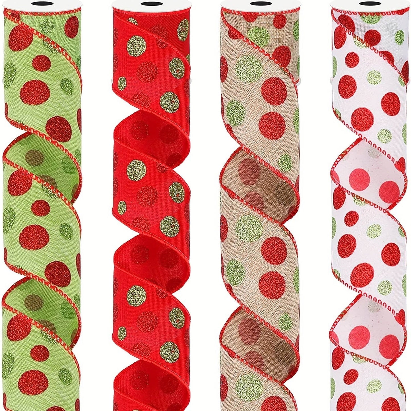 Christmas Ribbon Wired 5 Yards 2.5 inch Red and Green Polka Dots