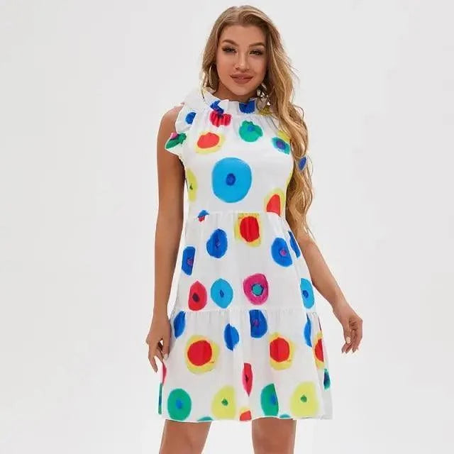 New Fashion Cute Stylish Dot Printed Sleeveless Women Dress - Fashion Dresses for women