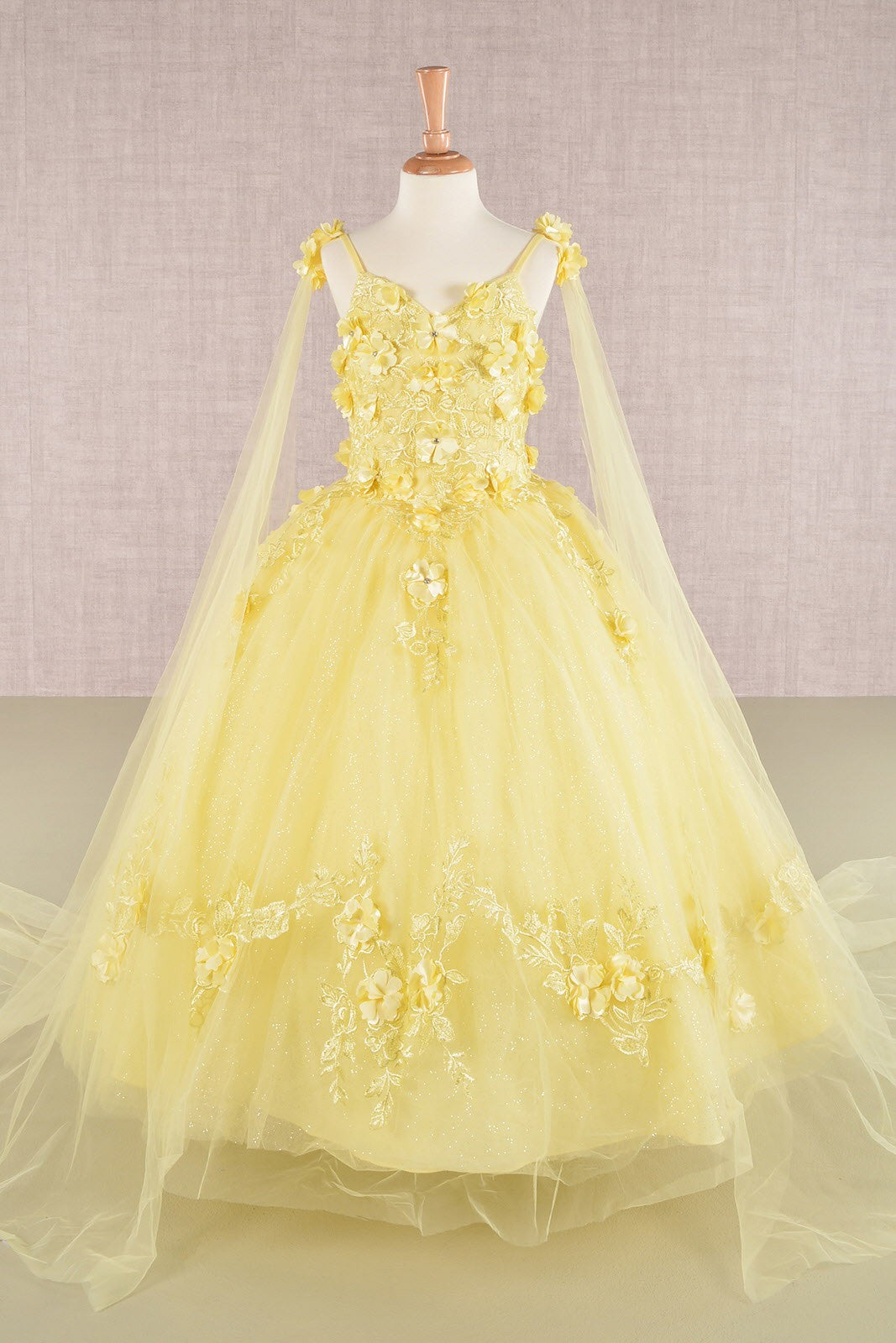 3d Floral Applique Cape Sleeve A Line Girl Dress