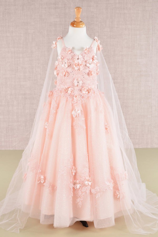 3d Floral Applique Cape Sleeve A Line Girl Dress