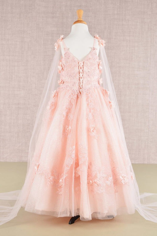3d Floral Applique Cape Sleeve A Line Girl Dress