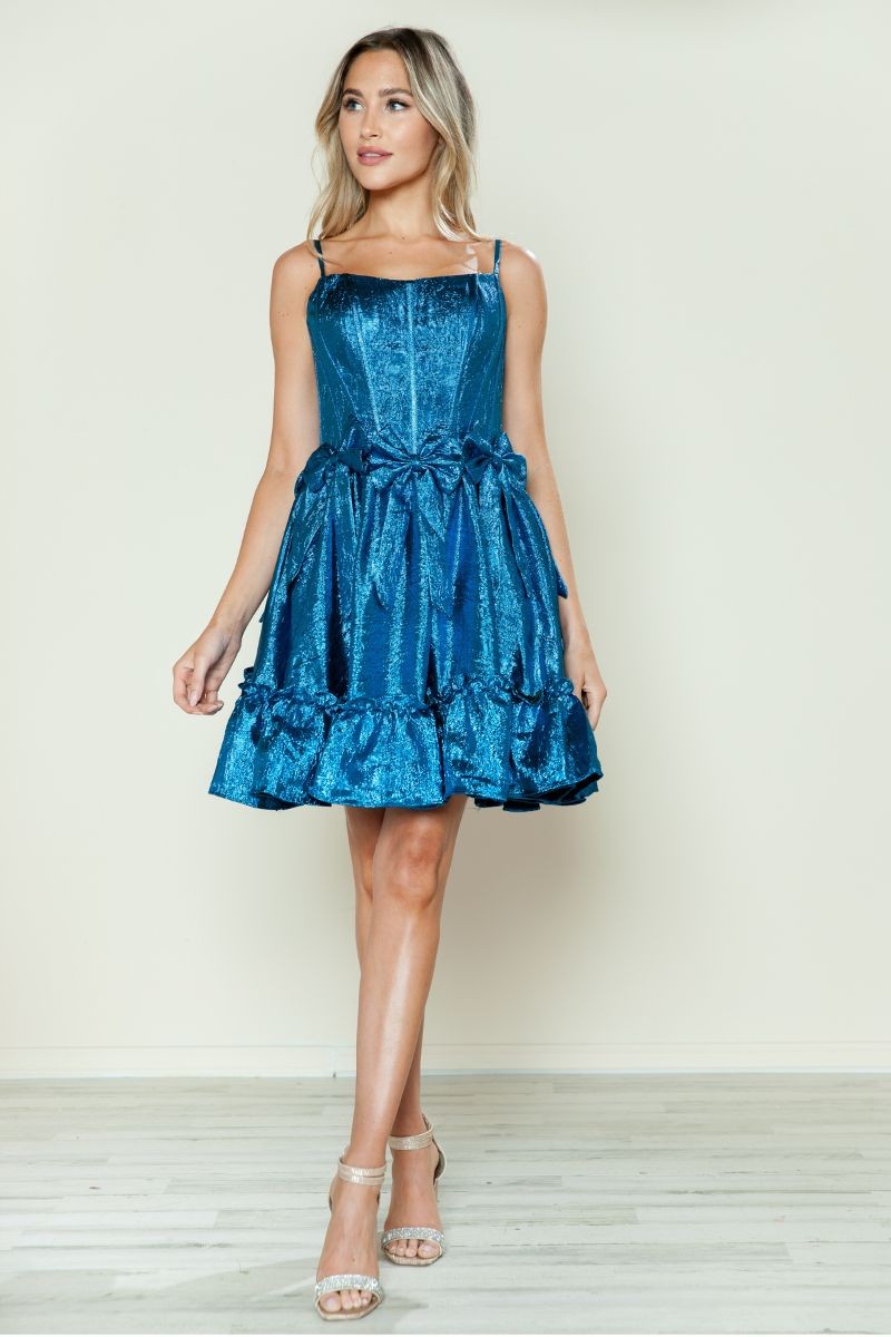 Square Neckline A-line Corset Top Short Dress - 9724