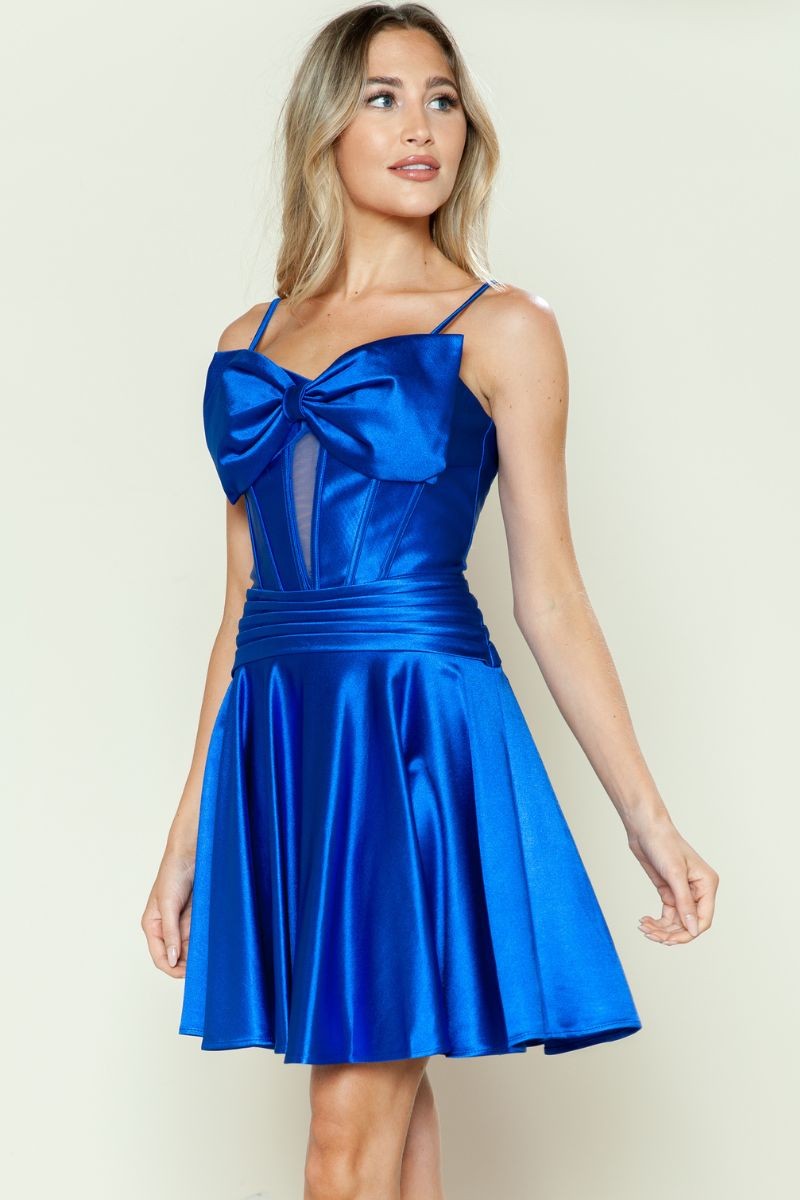 Front Bow Detail A-line Short Dress - 9704