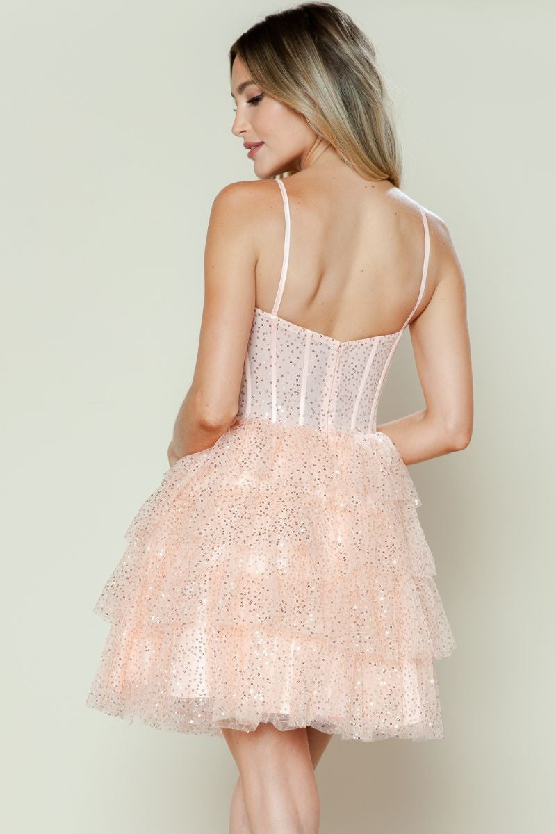 Corset Bodice Short Sparkly Dress - 9586