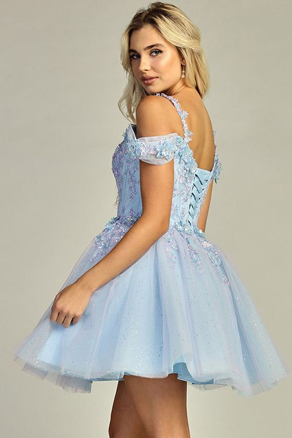 Off The Shoulder Lace Straps Cocktail Dress