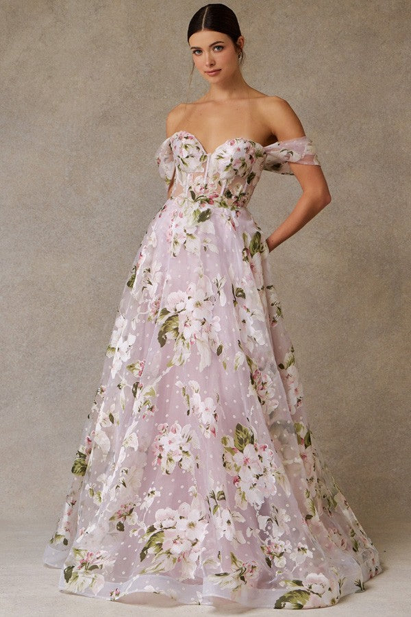 Off Shoulder Sweetheart Neckline A Line Dress