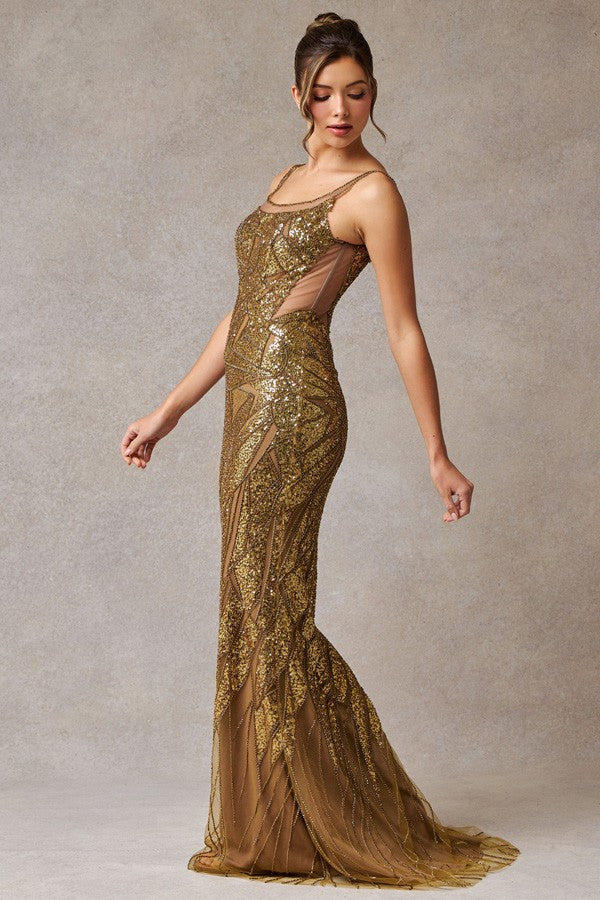 Sleeveless Bateau Neckline Glitter Print Sheath Dr