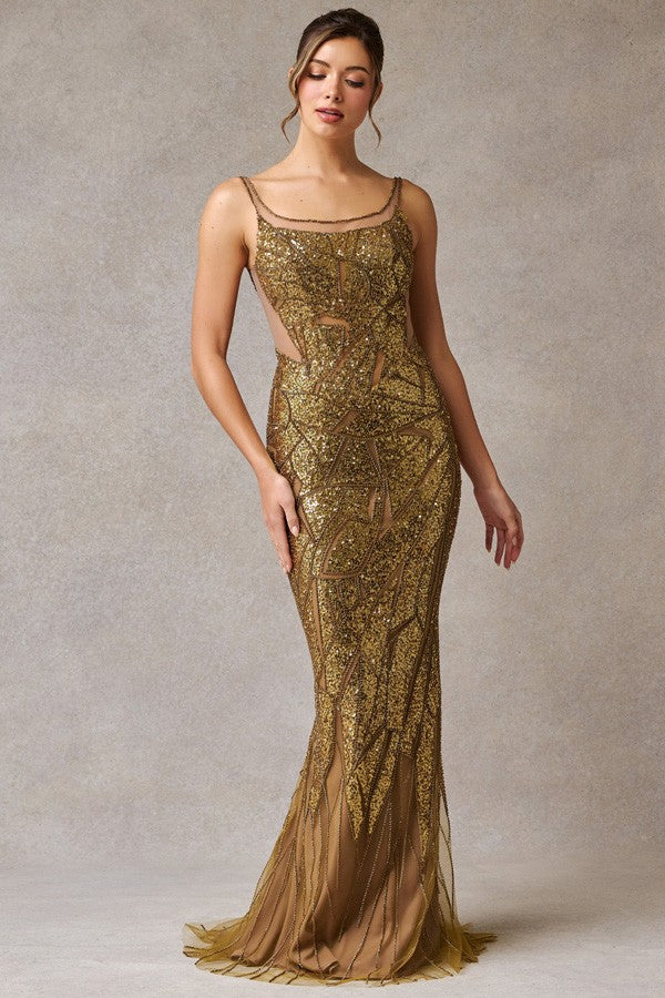 Sleeveless Bateau Neckline Glitter Print Sheath Dr