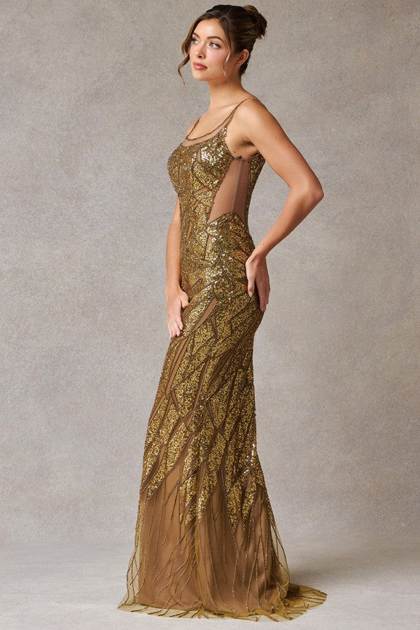 Sleeveless Bateau Neckline Glitter Print Sheath Dr
