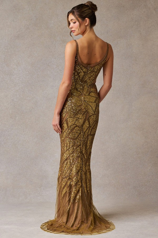 Sleeveless Bateau Neckline Glitter Print Sheath Dr