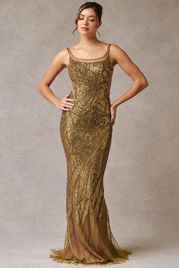 Sleeveless Bateau Neckline Glitter Print Sheath Dr