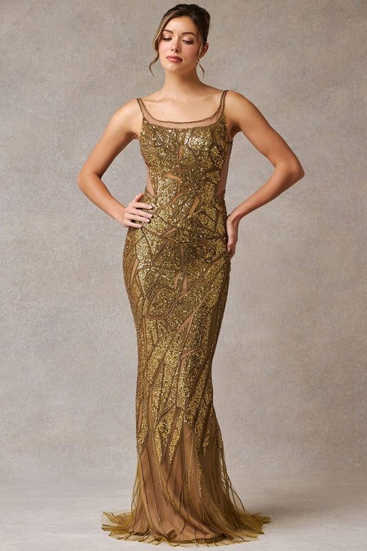 Sleeveless Bateau Neckline Glitter Print Sheath Dr