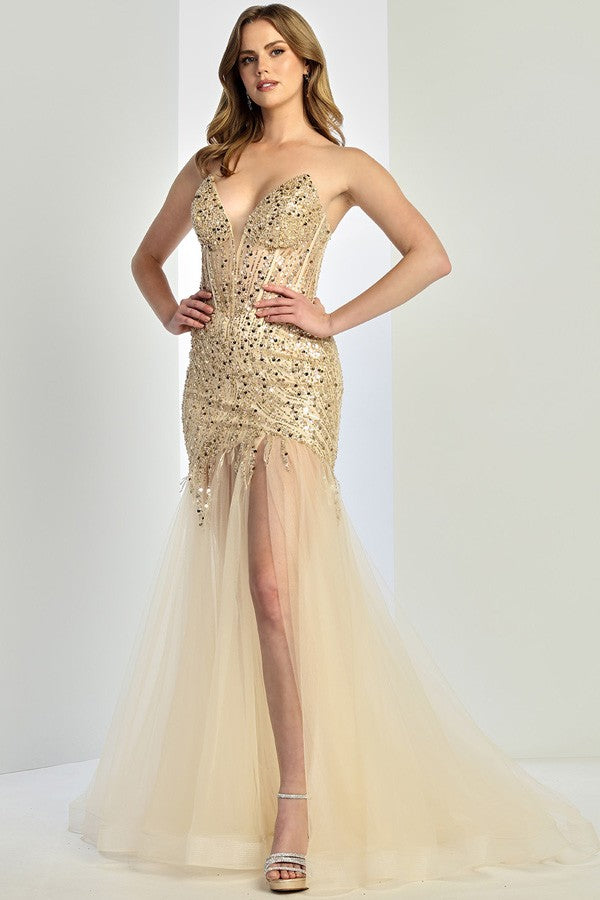 Sleeveless Strapless Embellished Top Trumpet Dress