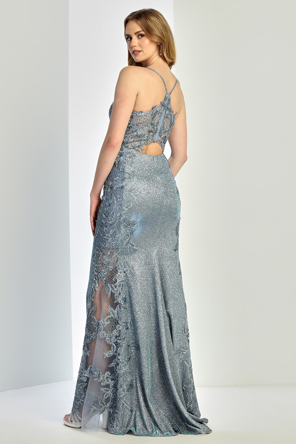 Sleeveless Embroidery Detail Metallic Sheath Dress