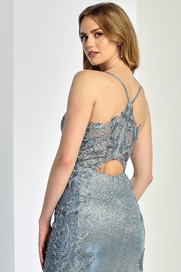Sleeveless Embroidery Detail Metallic Sheath Dress