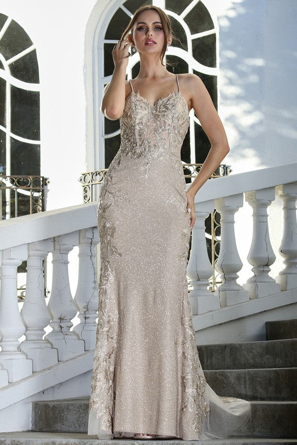 Sleeveless Embroidery Detail Metallic Sheath Dress