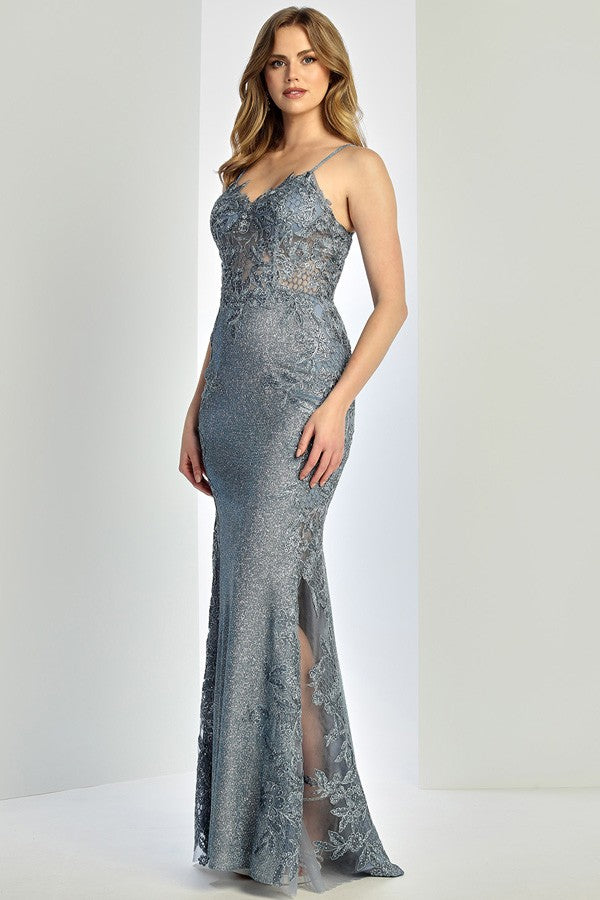 Sleeveless Embroidery Detail Metallic Sheath Dress