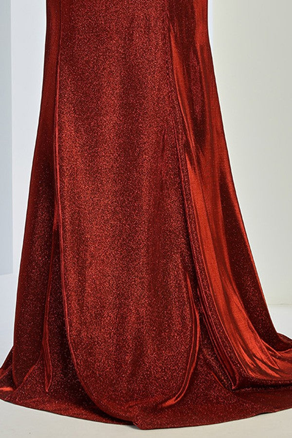 Sheer Half Sleeve Metallic Sheath Dress