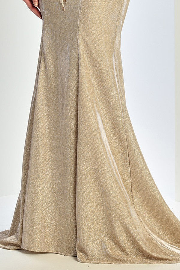 Sheer Half Sleeve Metallic Sheath Dress