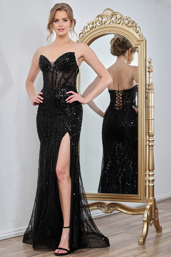 Strapless Bustier Illusion Top Sheath Dress