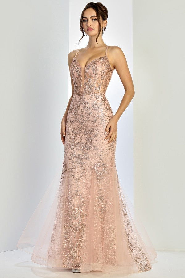 Skinny Straps Sequin Glitter Print Mermaid Dress