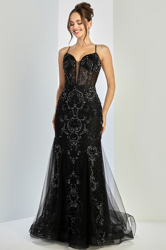 Skinny Straps Sequin Glitter Print Mermaid Dress