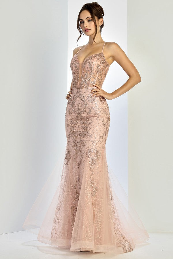Skinny Straps Sequin Glitter Print Mermaid Dress