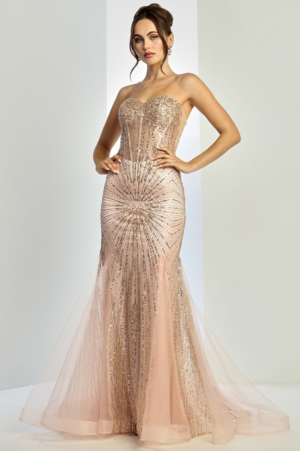 Strapless Glitter Sequin Mermaid Dress