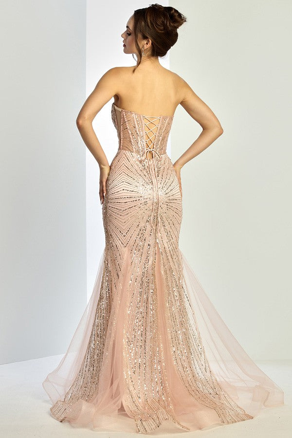 Strapless Glitter Sequin Mermaid Dress