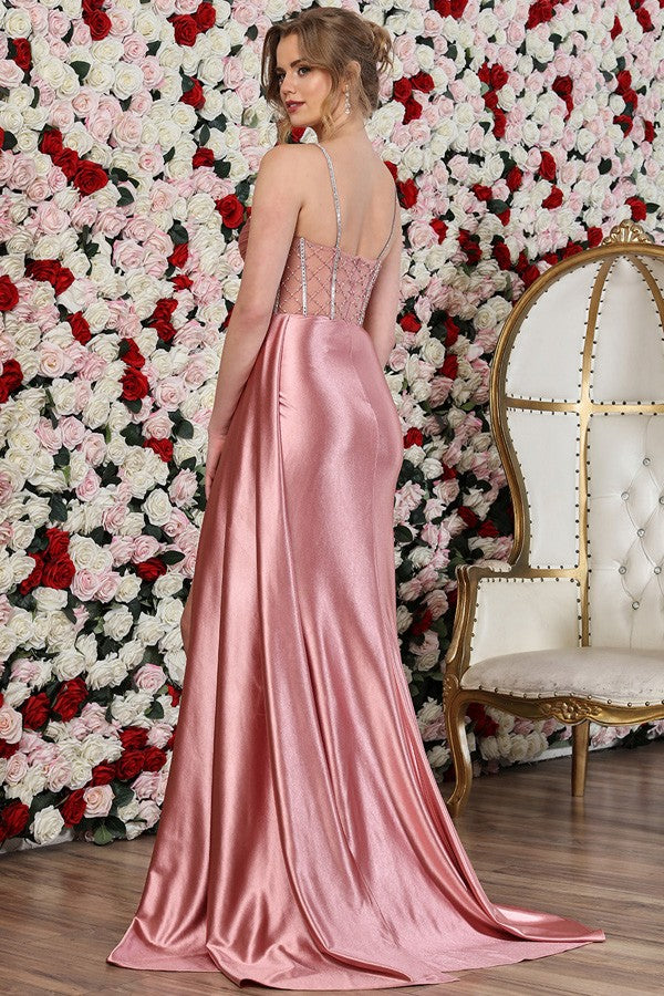 Sleeveless Sweetheart Illusion Top Satin Sheath Dr